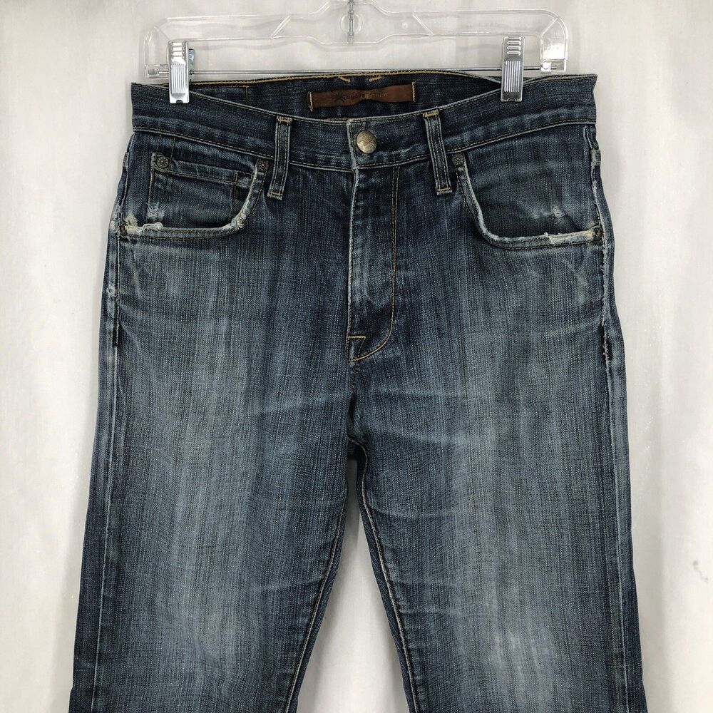 Agave Denim Gringo Straight Medium Wash Blue Distressed Jeans 30 (31x32) USA